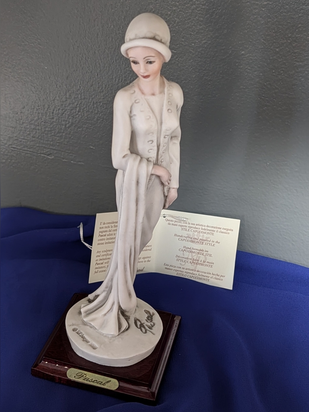 1990s Vintage Capodimonte L V Berger Pascal woman figurine, Original Certificate